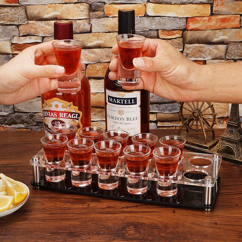 DZ D&Z 1 Ounce Shot Glass Set with Tray, 12 Shot Glasses for Tequila/Vodka/Whiskey/Cocktail, Unique and Convenient Serving Tray - Easily Organize More Attractive Gatherings, Ideal 21st Birthday Gifts - Image 3